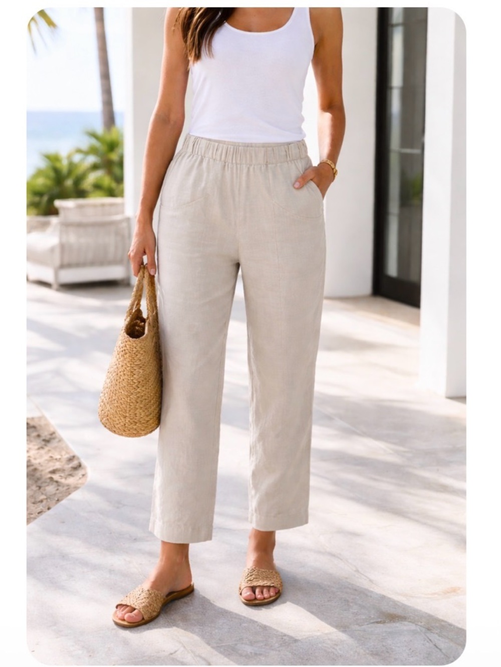 Quince nwt linen khaki  Pants in Light Beige, pockets coastal S